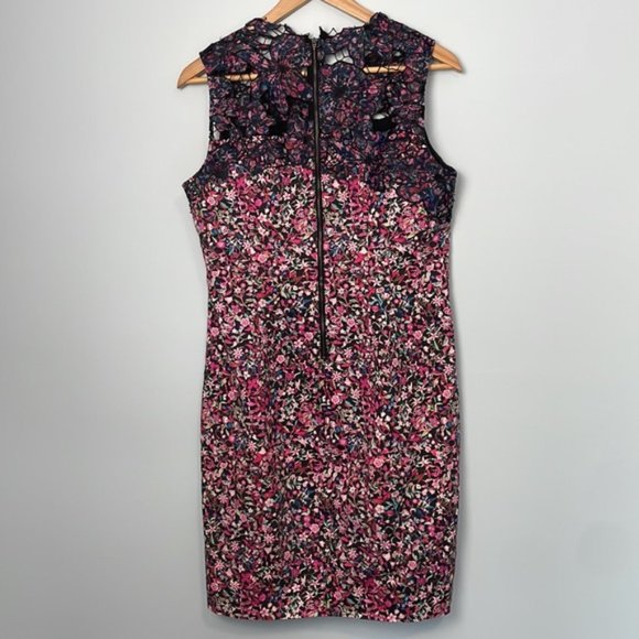 Elie Tahari Pink and Black Floral Sheath “Blake” Dress Size 12 - Picture 8 of 9